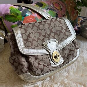 Coach Tan and Silver Shoulder Bag